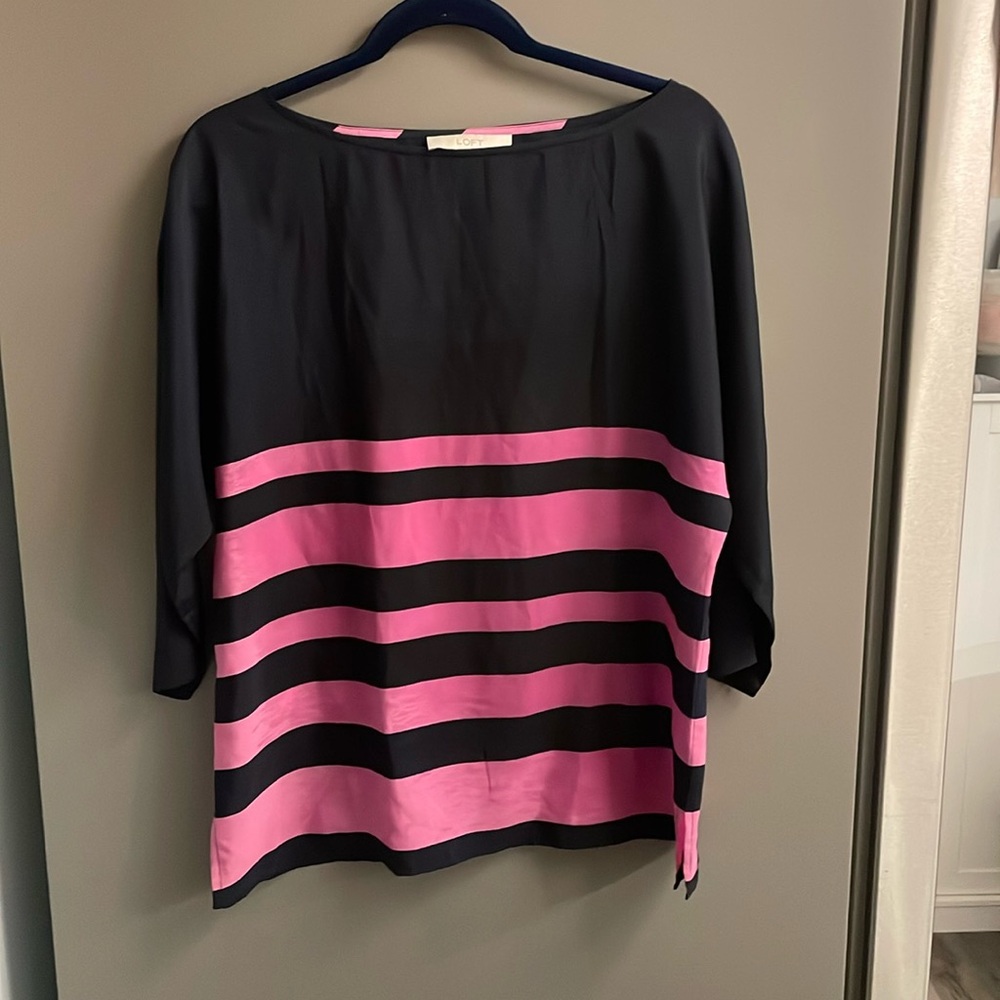 LOFT Blouse Medium Blue Pink 3/4‎ Sleeve